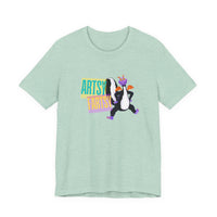 artsy fartsy figment skunk shirt, theme park shirt light green