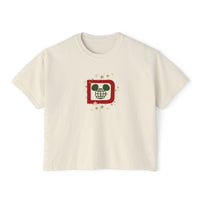 theme park christmas WDW red and green colors with stars, women's christmas boxy shirt