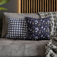navy floral pattern double sided print pillowase, 14x14 and 16x16 navy floral and navy buffalo check pillowcase for indoor sparkle paperie house