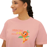 theme park springtime is the sweetest time with orange birdie, women's boxy graphic shirt 
