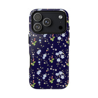 blue and white floral pattern phone case, spring strawberry pattern tough phone case sparkle paperie house