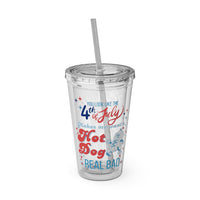 patriotic clear tumbler features you look like the 4th of july with hot dog graphic, patriotic tumbler sparkle paperie house