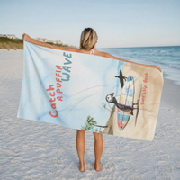 catch a puffin a wave puffin surfing beach towel, sparkle paperie house